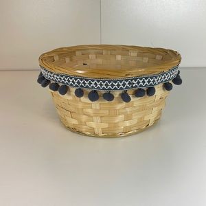 NWOT Basket With Blue ribbon and PomPom Decoration